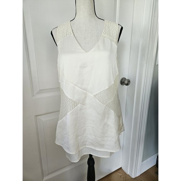 H By Halston Mixed‎ Media Tank Ivory Satin And Lace, women's Size 8 - Picture 1 of 8